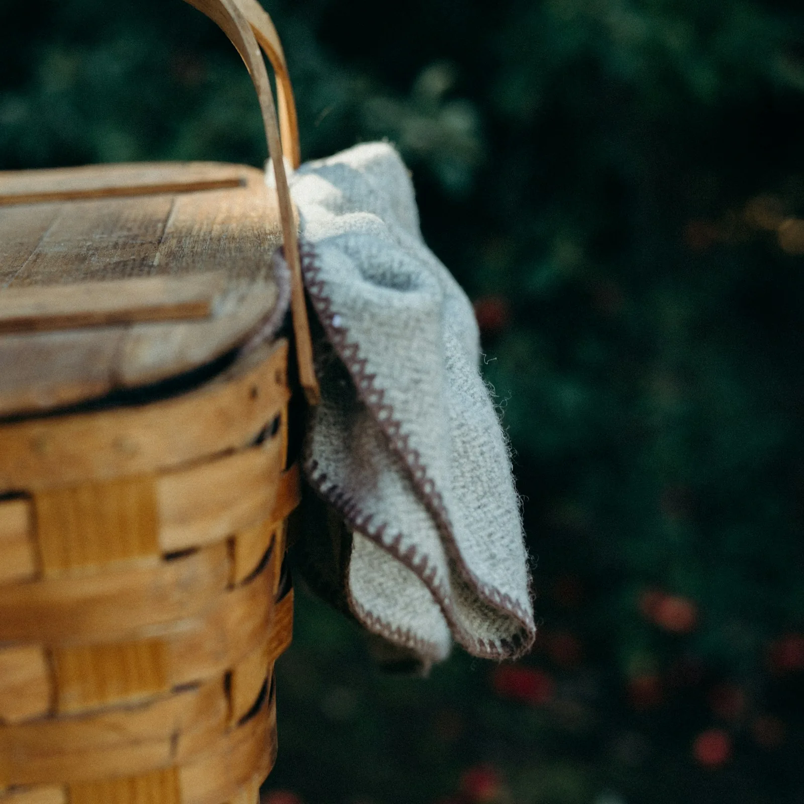 Picnic basket with textile outdoors